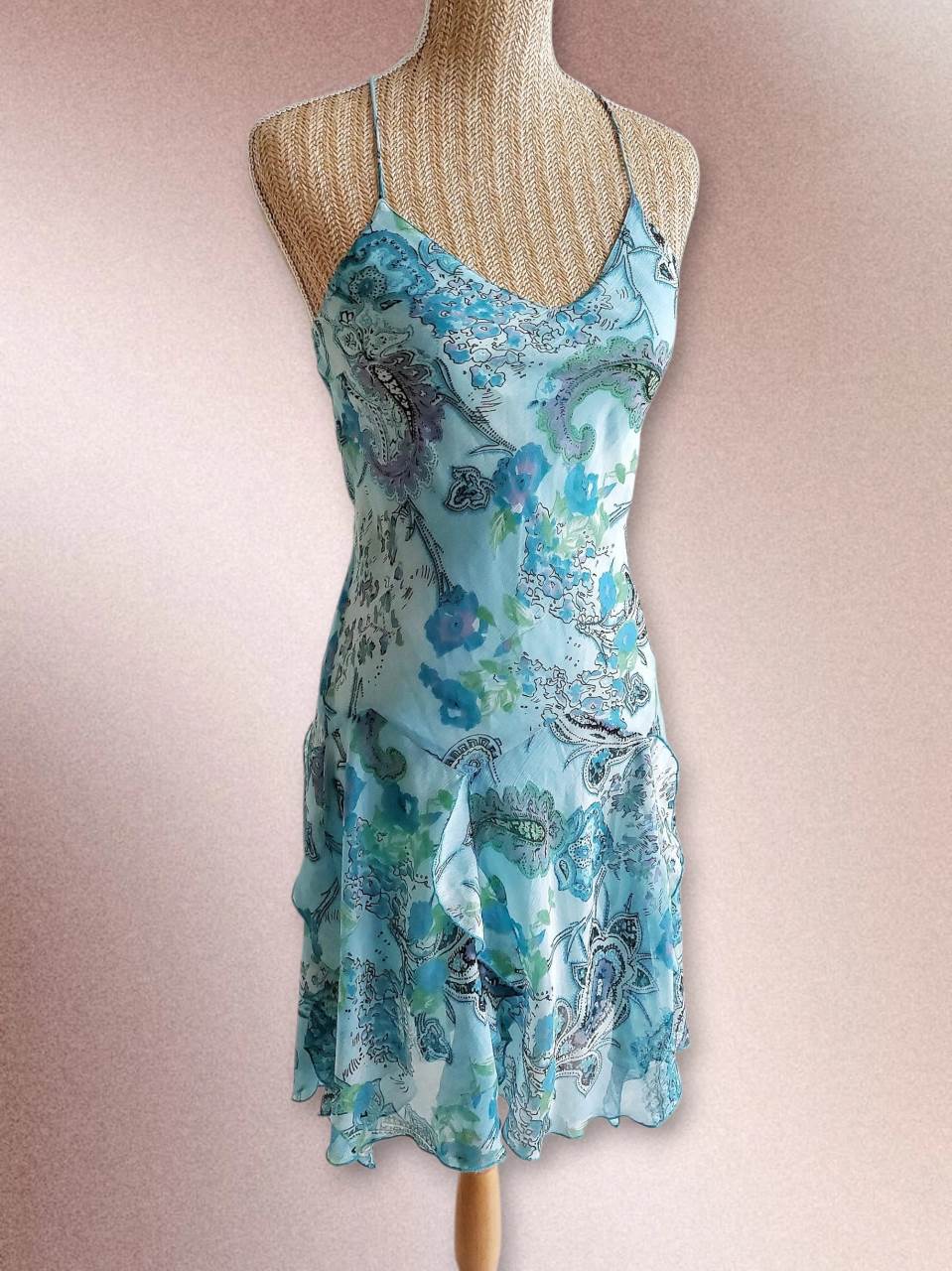 AQUA blue flowing patterned dress size 36