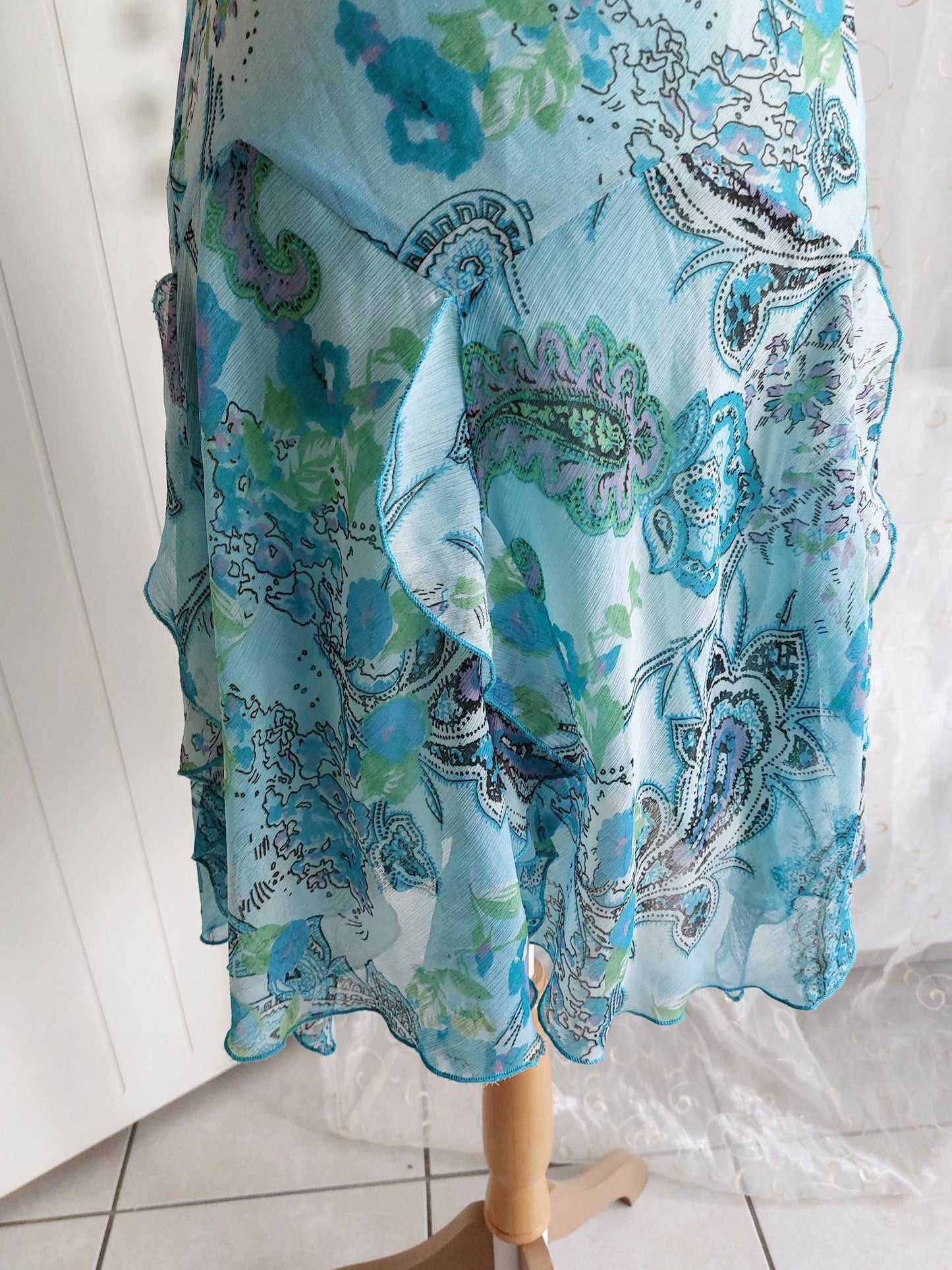 AQUA blue flowing patterned dress size 36