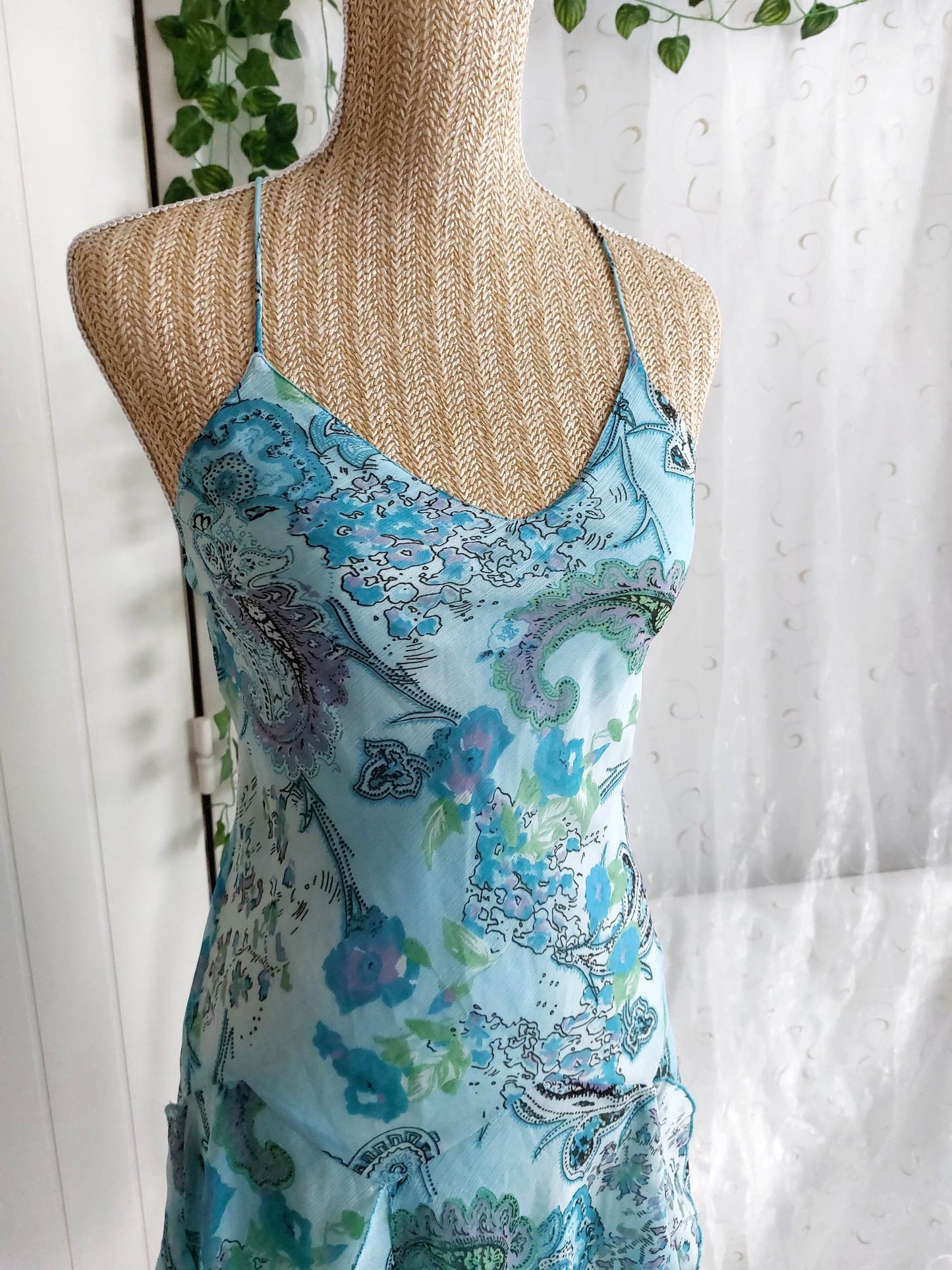AQUA blue flowing patterned dress size 36