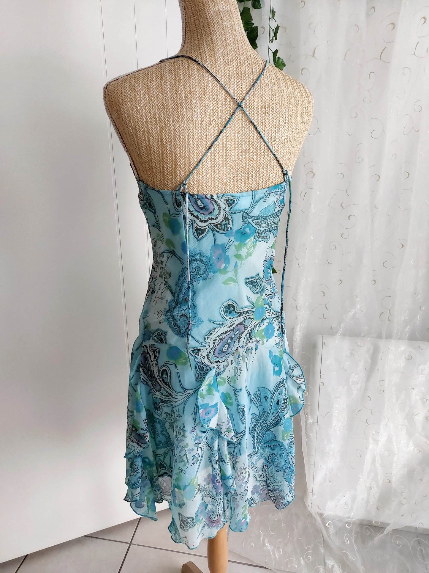 AQUA blue flowing patterned dress size 36