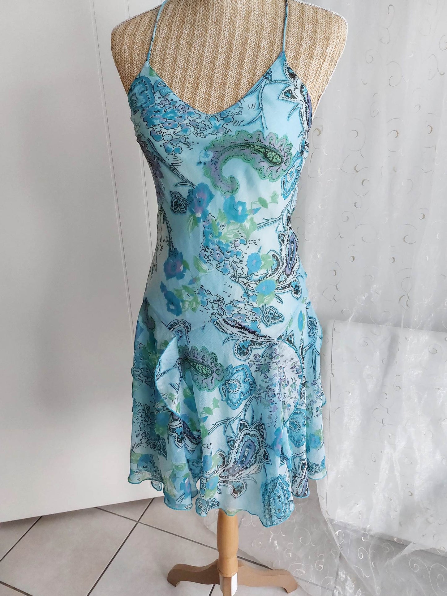 AQUA blue flowing patterned dress size 36