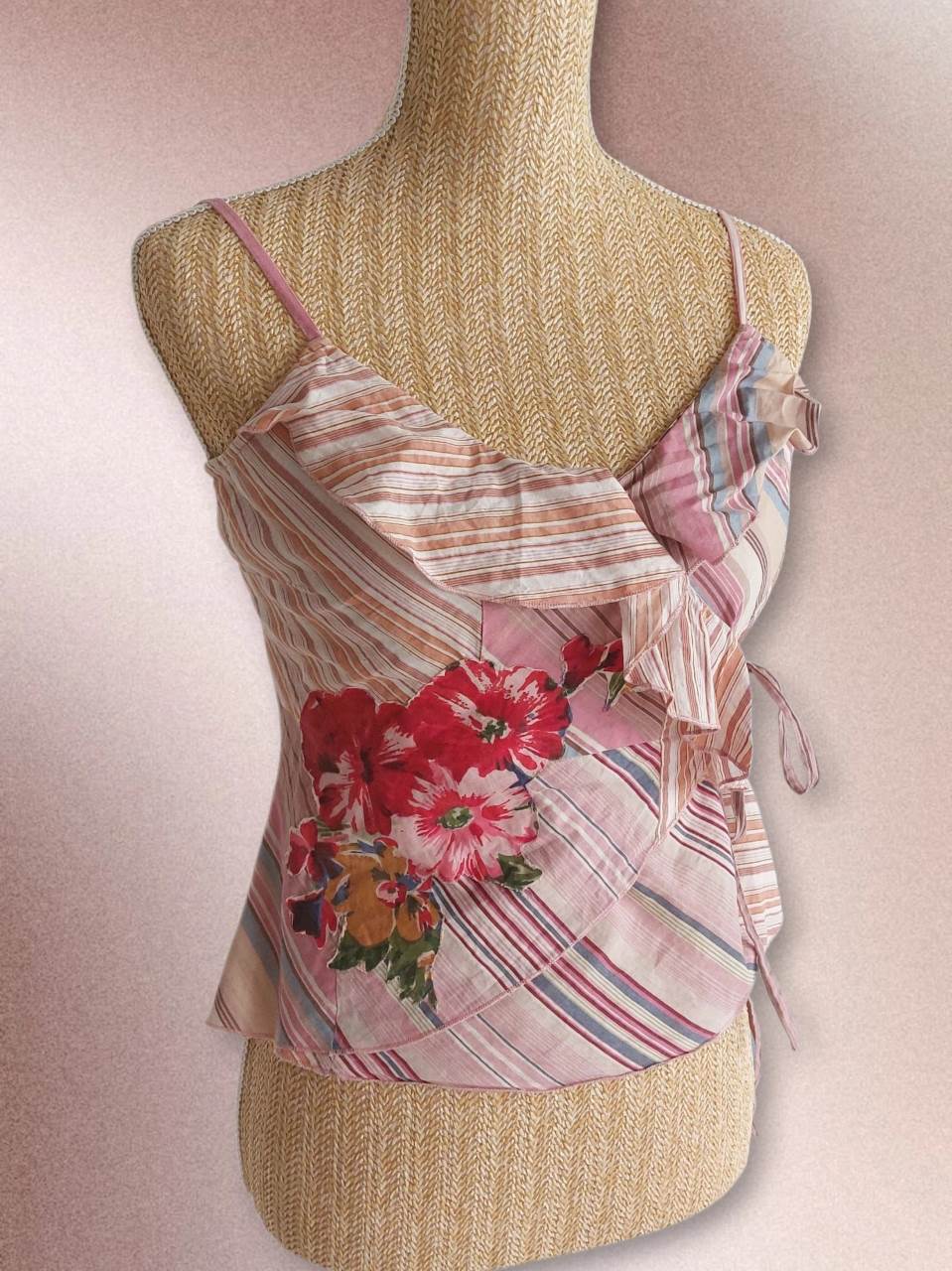 DAHLIA Lightweight Striped and Floral Tank Top, Size 36