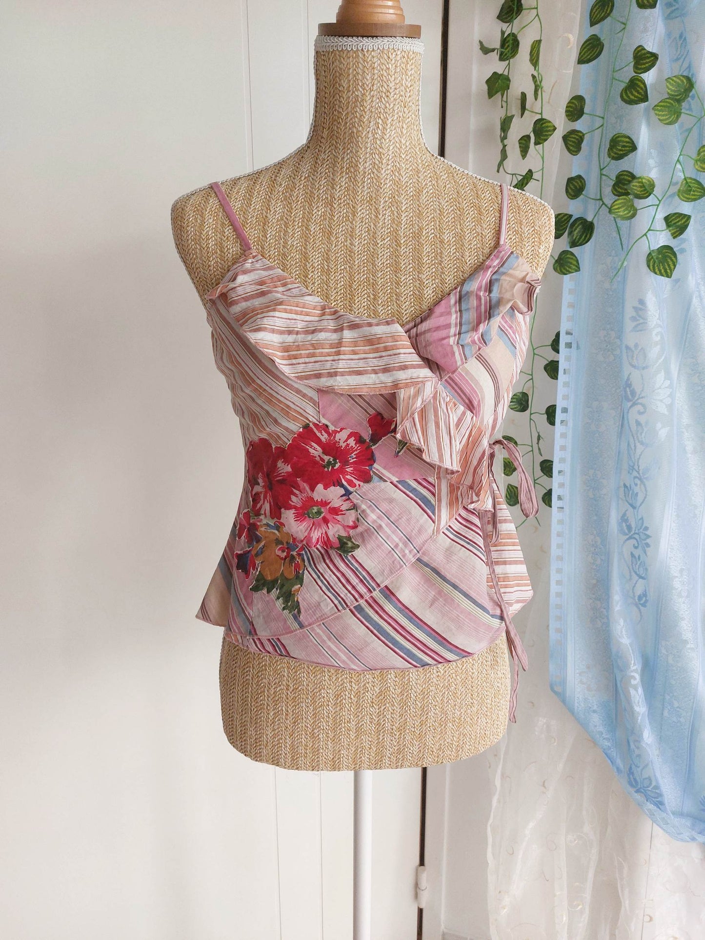 DAHLIA Lightweight Striped and Floral Tank Top, Size 36