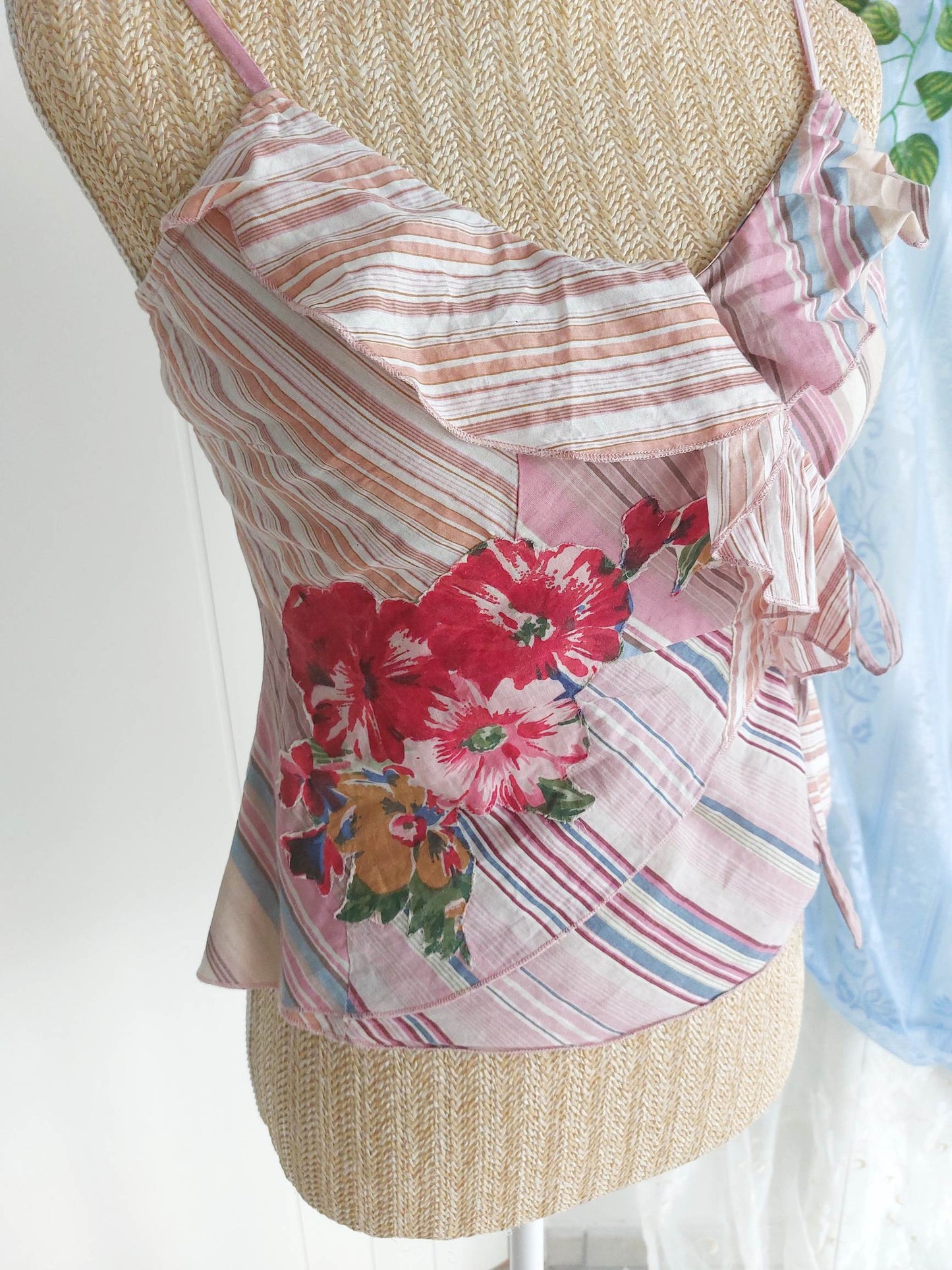 DAHLIA Lightweight Striped and Floral Tank Top, Size 36
