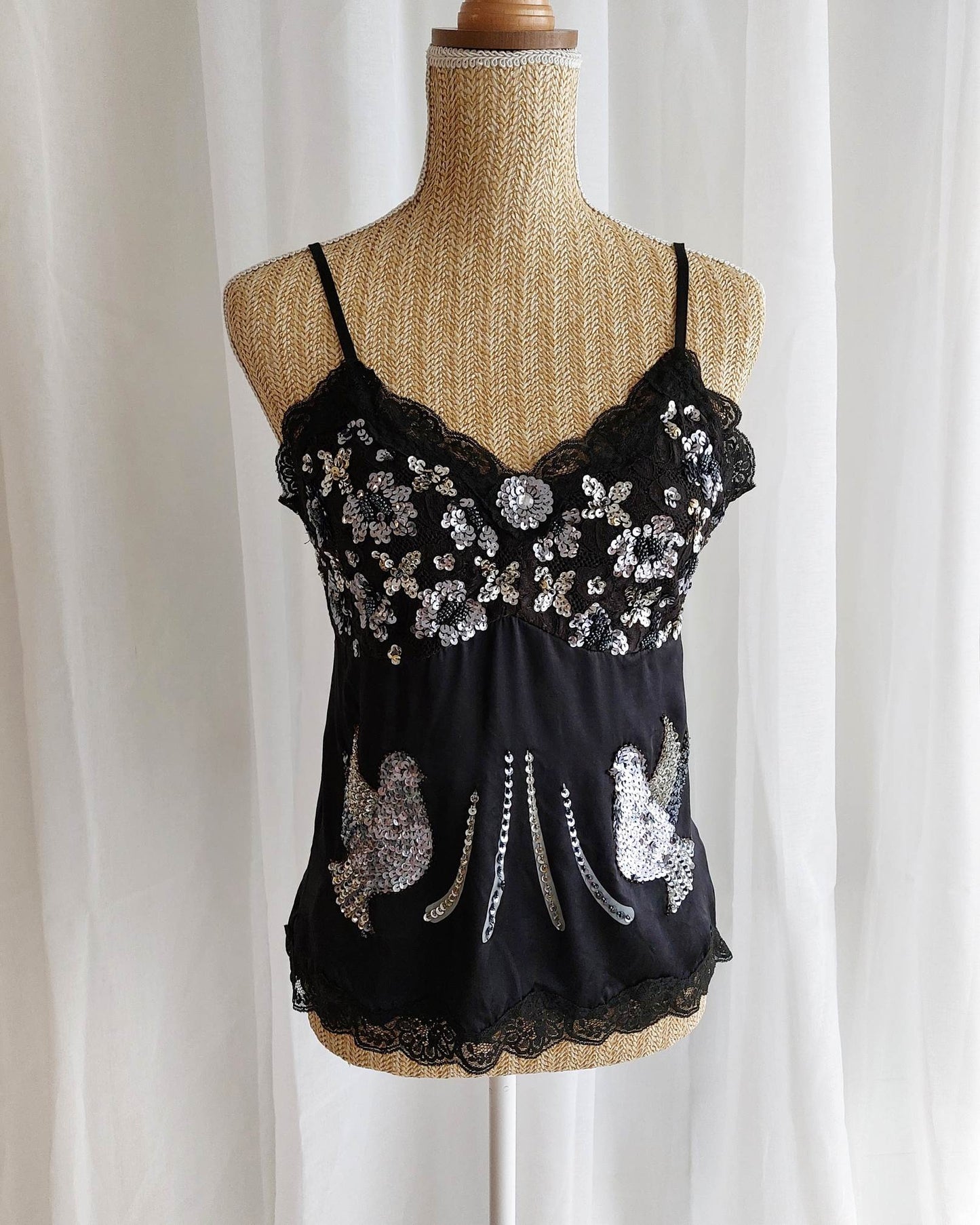 COLOMBE caraco noir en soie brodé T.36/38