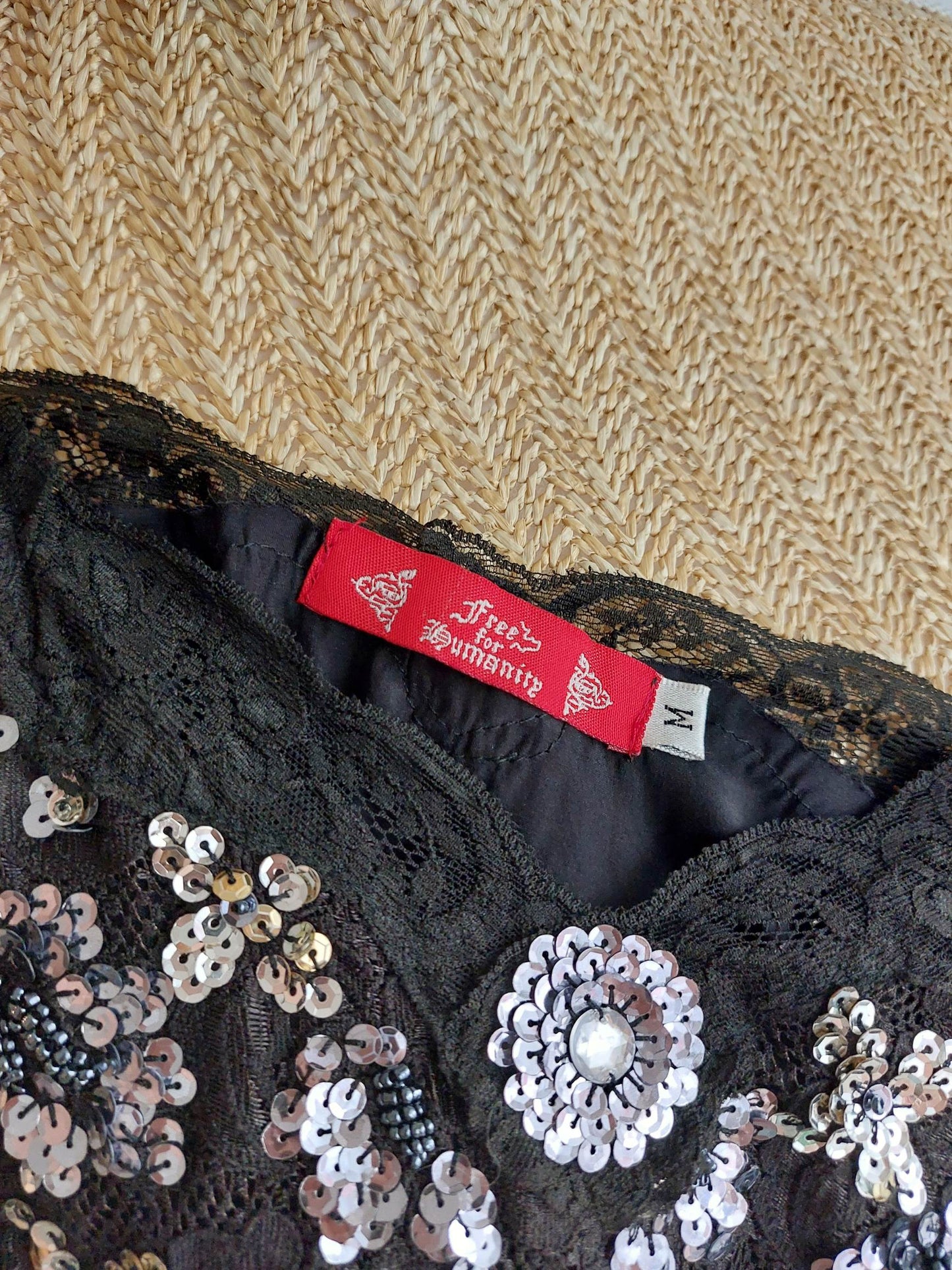 COLOMBE caraco noir en soie brodé T.36/38