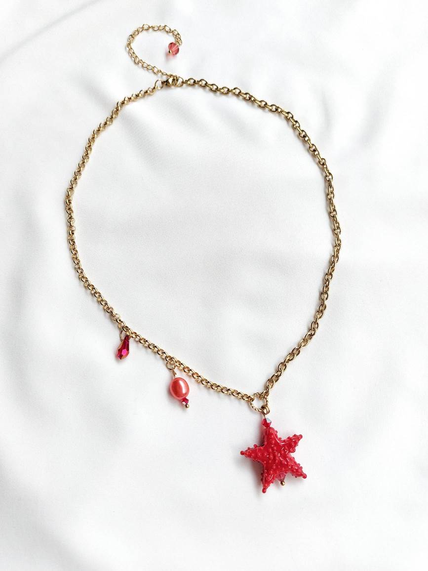 CORALIA red starfish necklace
