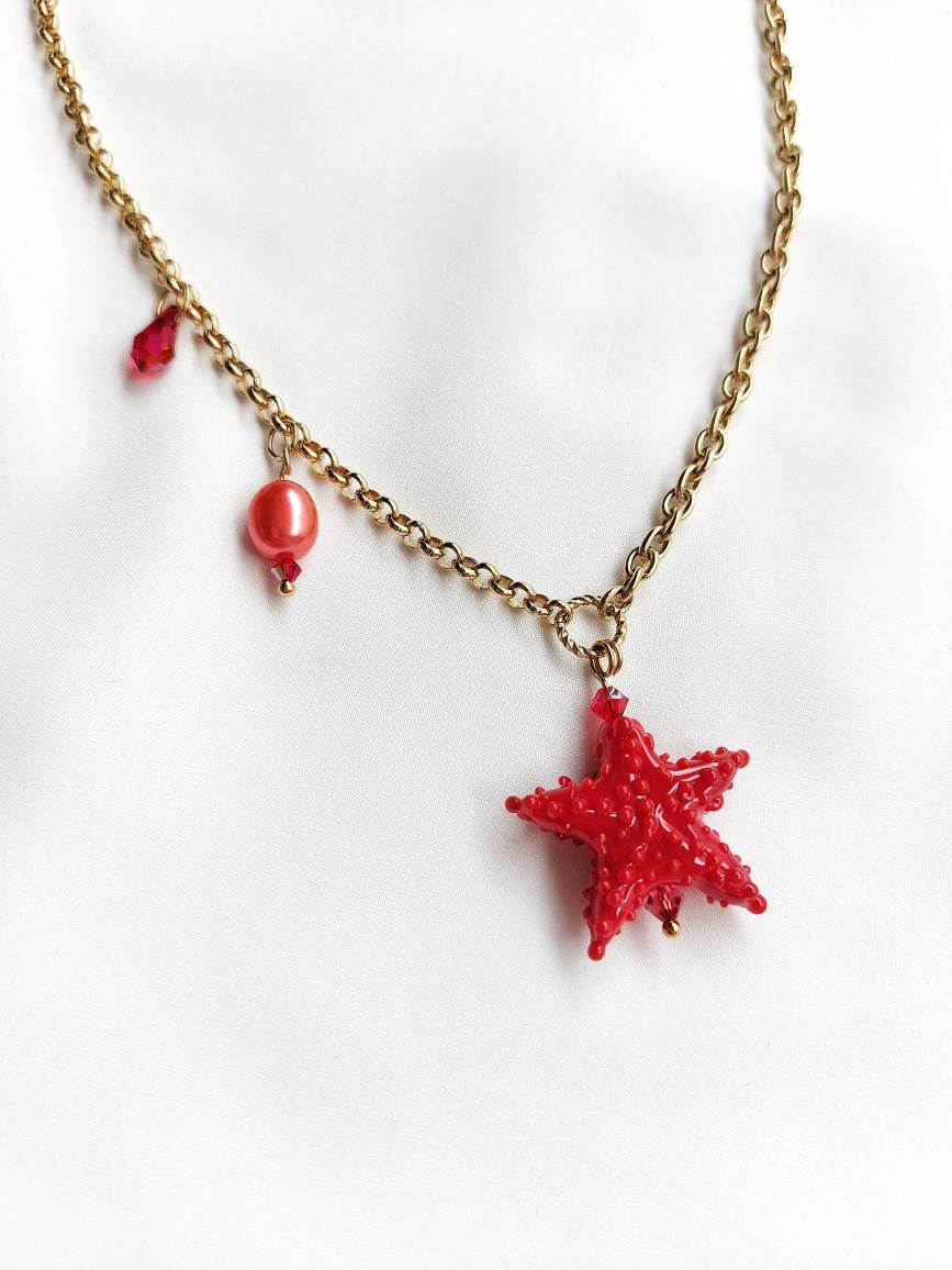 CORALIA red starfish necklace