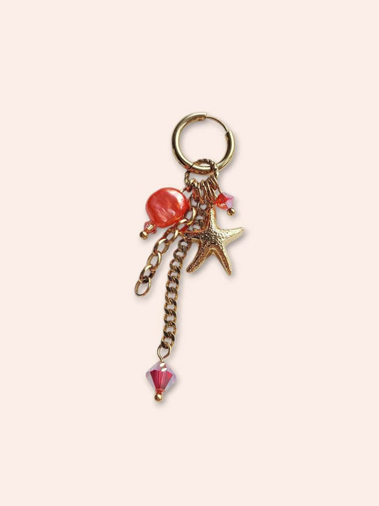 CORALIA red-orange starfish single earring
