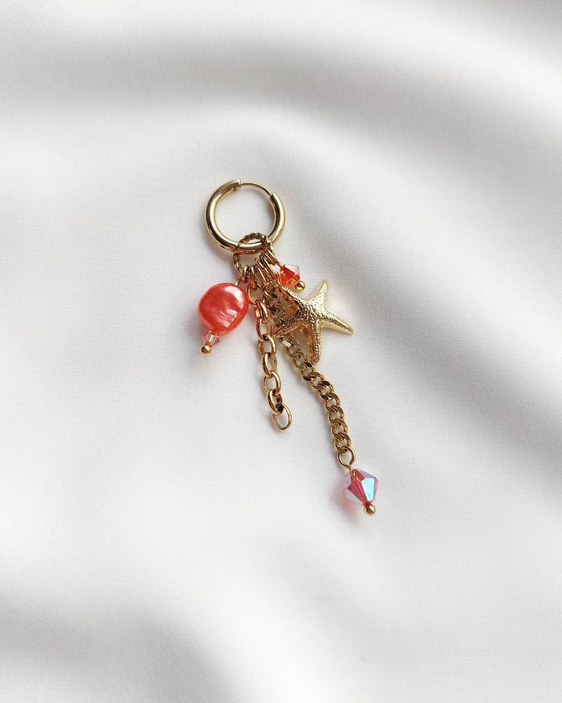 CORALIA red-orange starfish single earring