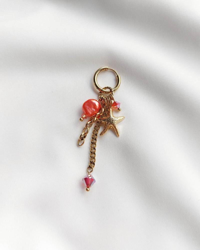 CORALIA red-orange starfish single earring