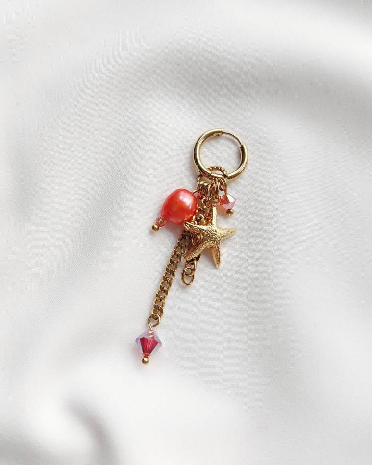 CORALIA red-orange starfish single earring
