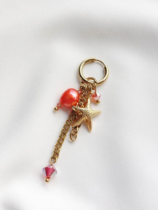 CORALIA red-orange starfish single earring