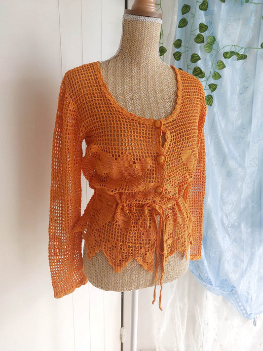 VITAMINE orange crochet cardigan size 38