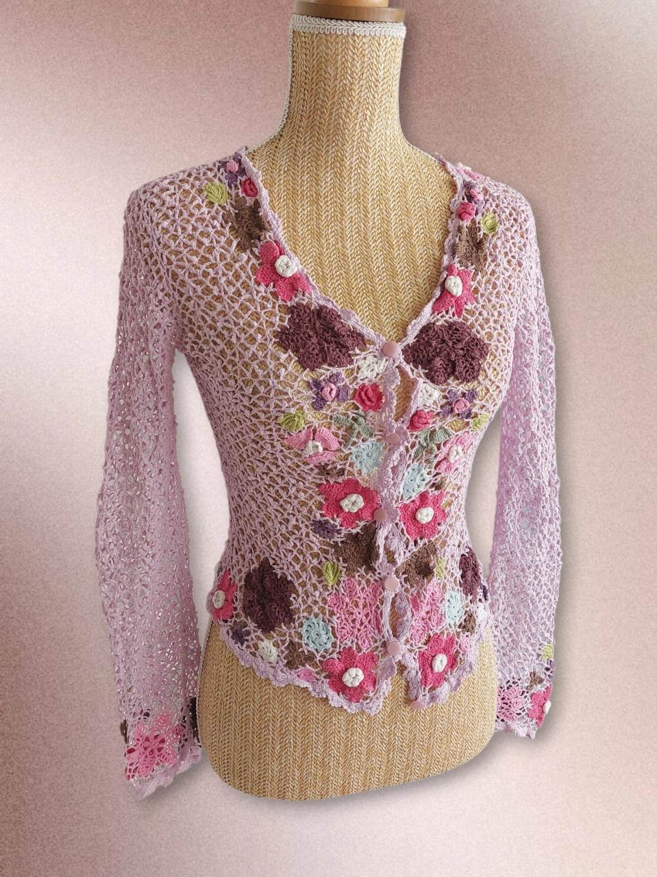 FLORA lilac floral crochet cardigan size 36