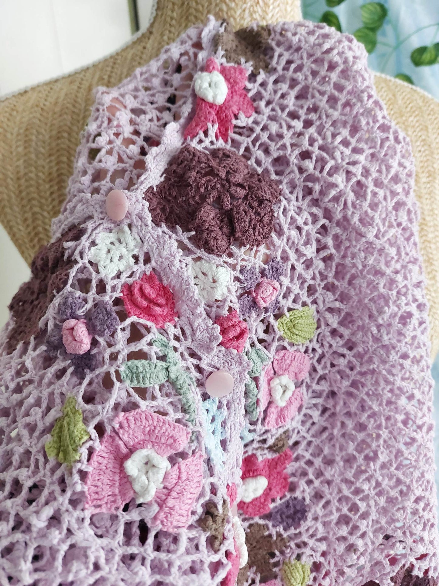 FLORA lilac floral crochet cardigan size 36