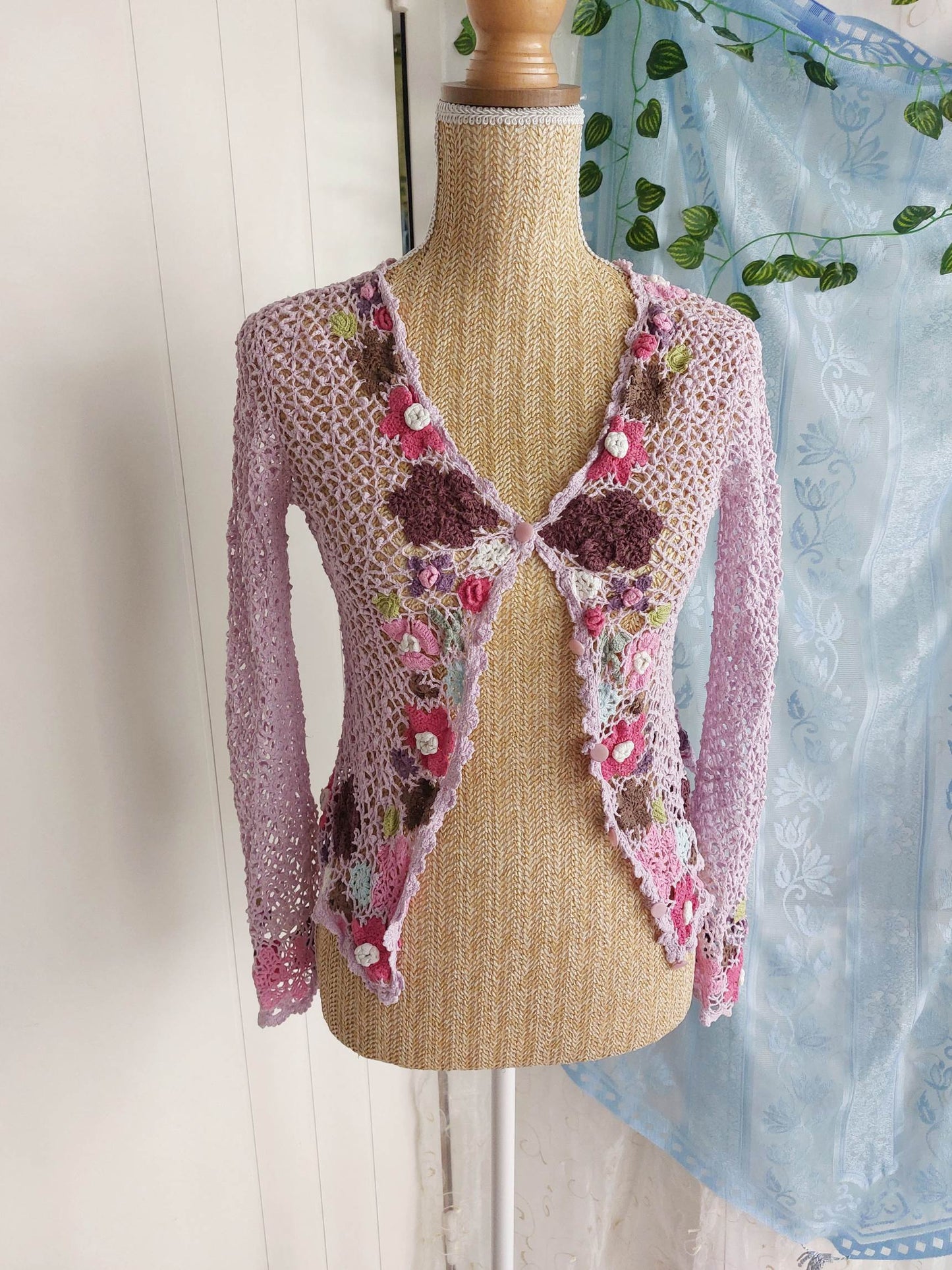 FLORA lilac floral crochet cardigan size 36