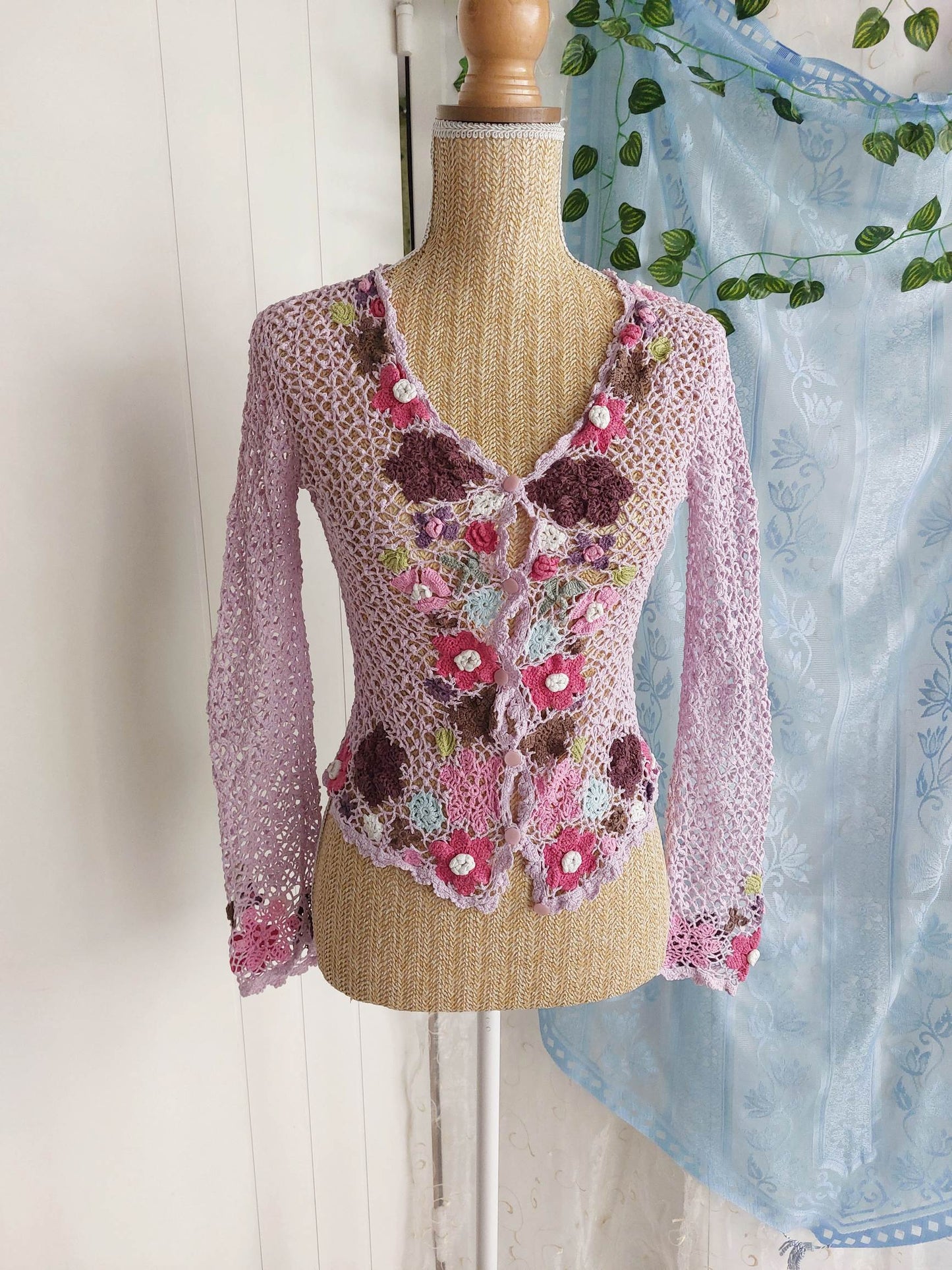 FLORA lilac floral crochet cardigan size 36