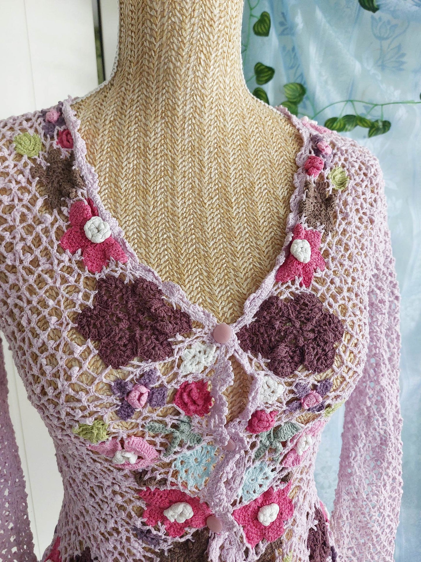 FLORA lilac floral crochet cardigan size 36