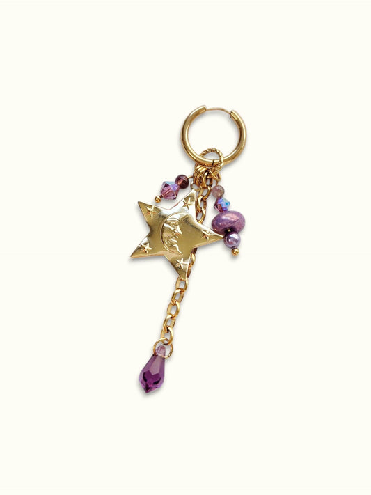 CELESTE single violet and gold star earring