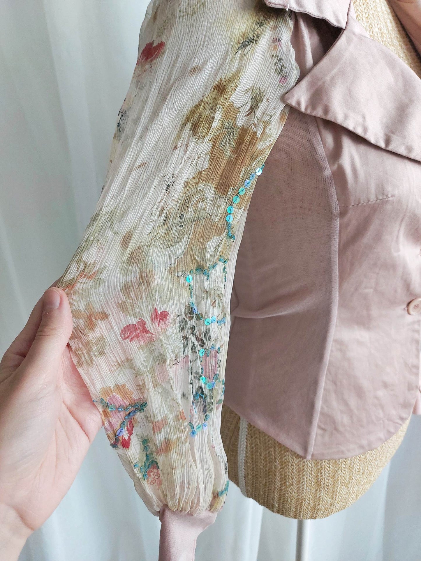 DAMASCENA veste haut rose poudré avec broderies T.36/38