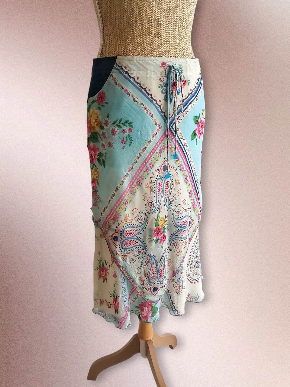 AZUR jupe bleue René Derhy romantique T.38