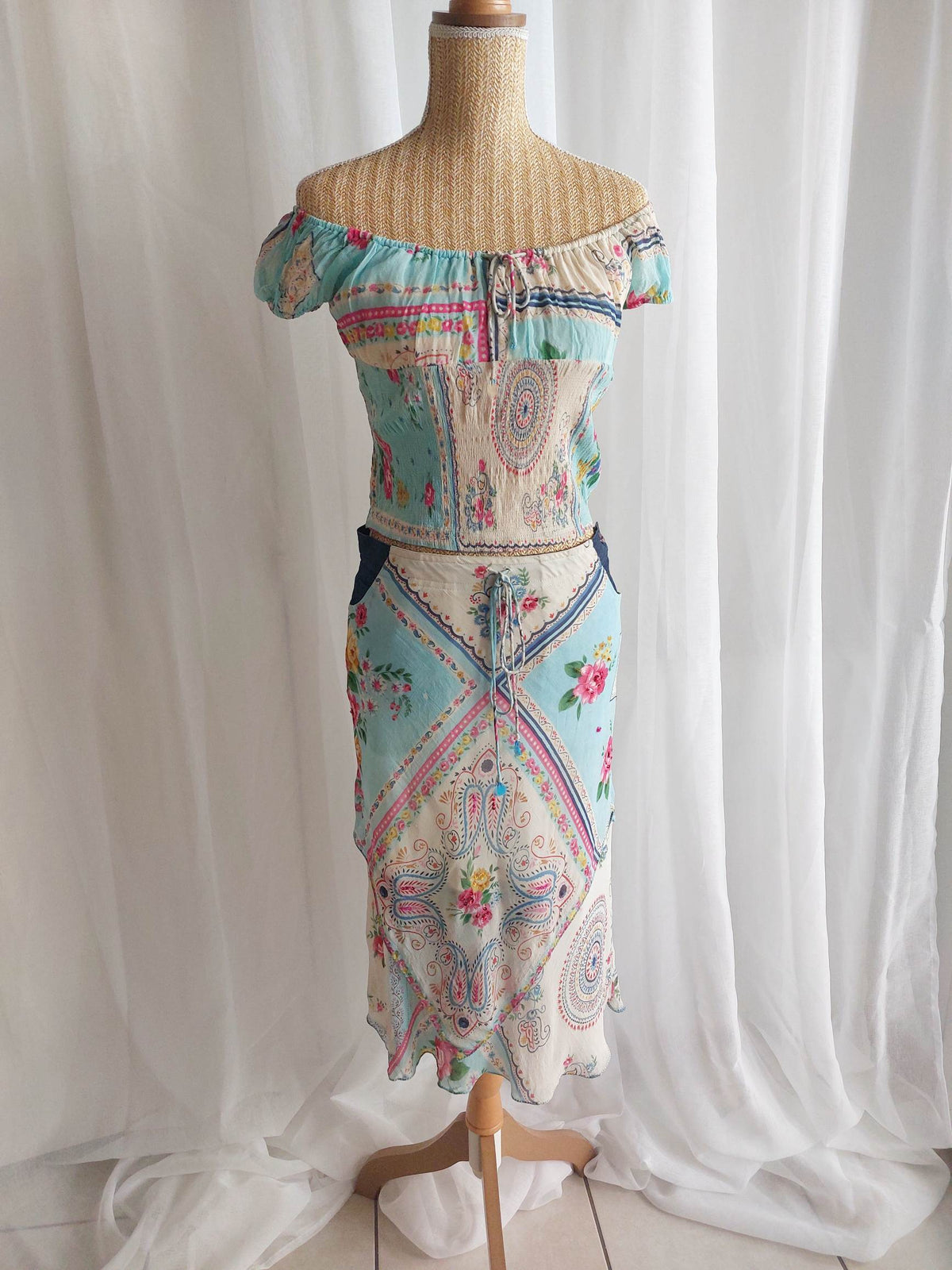 AZUR jupe bleue René Derhy romantique T.38