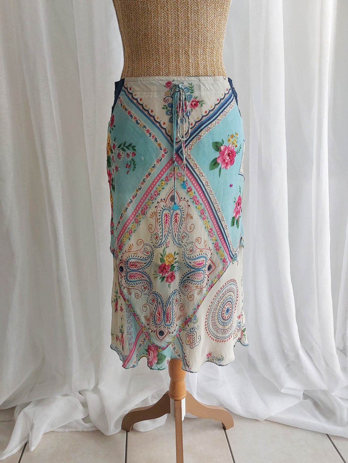 AZUR jupe bleue René Derhy romantique T.38