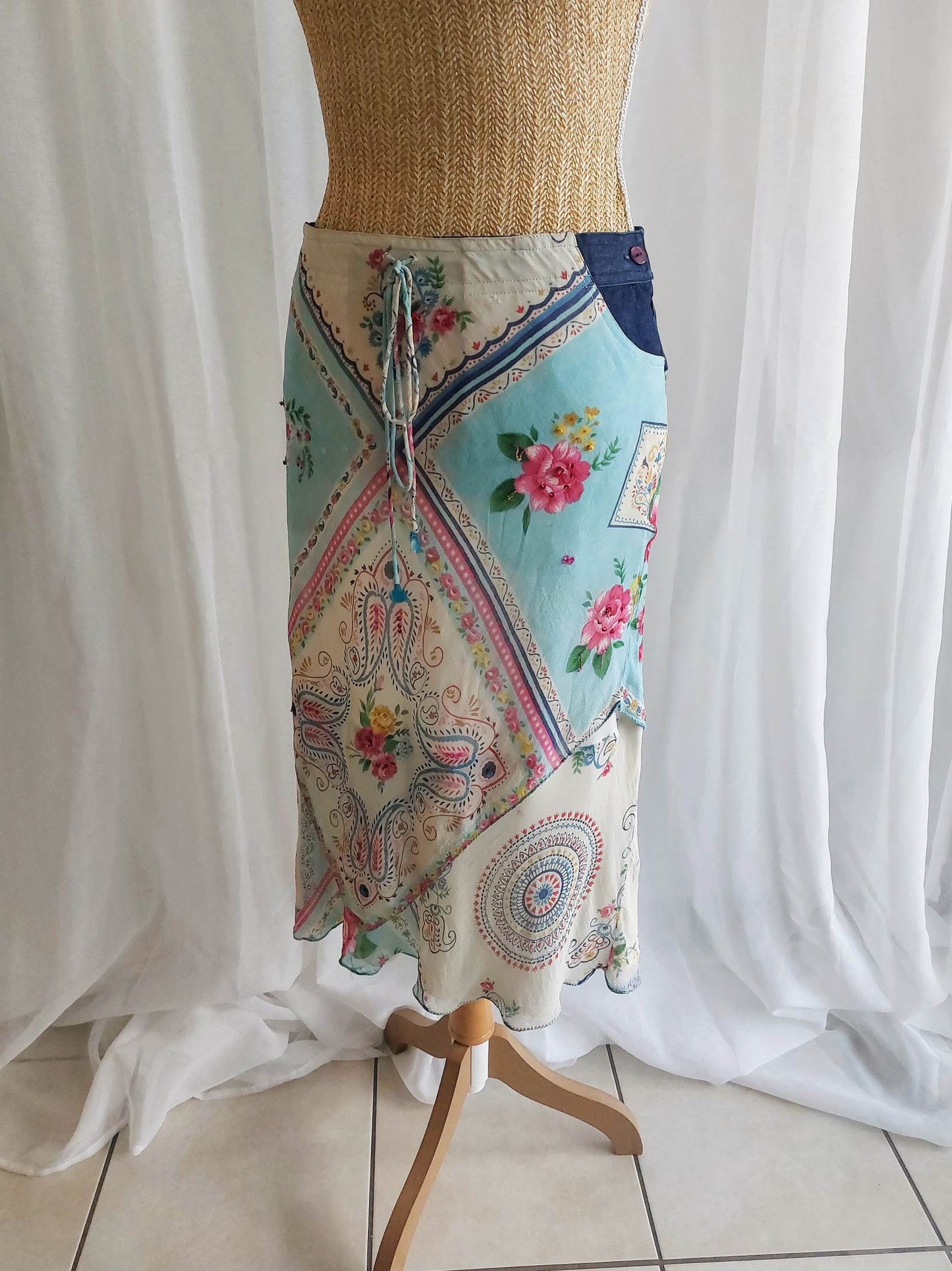 AZUR jupe bleue René Derhy romantique T.38