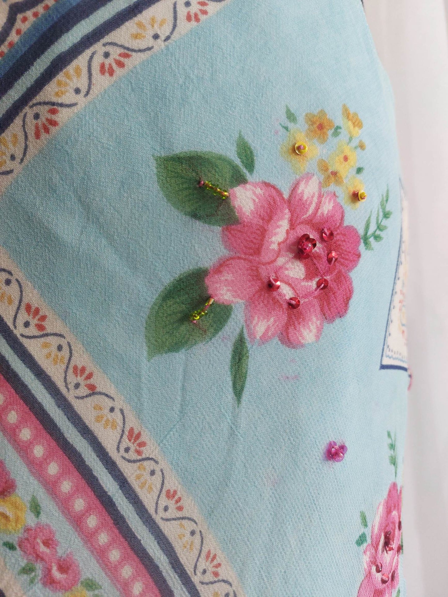 AZUR jupe bleue René Derhy romantique T.38