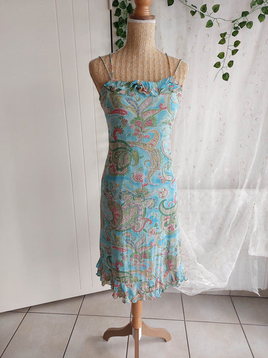 RIVIERA Derhy blue paisley dress size 36/38