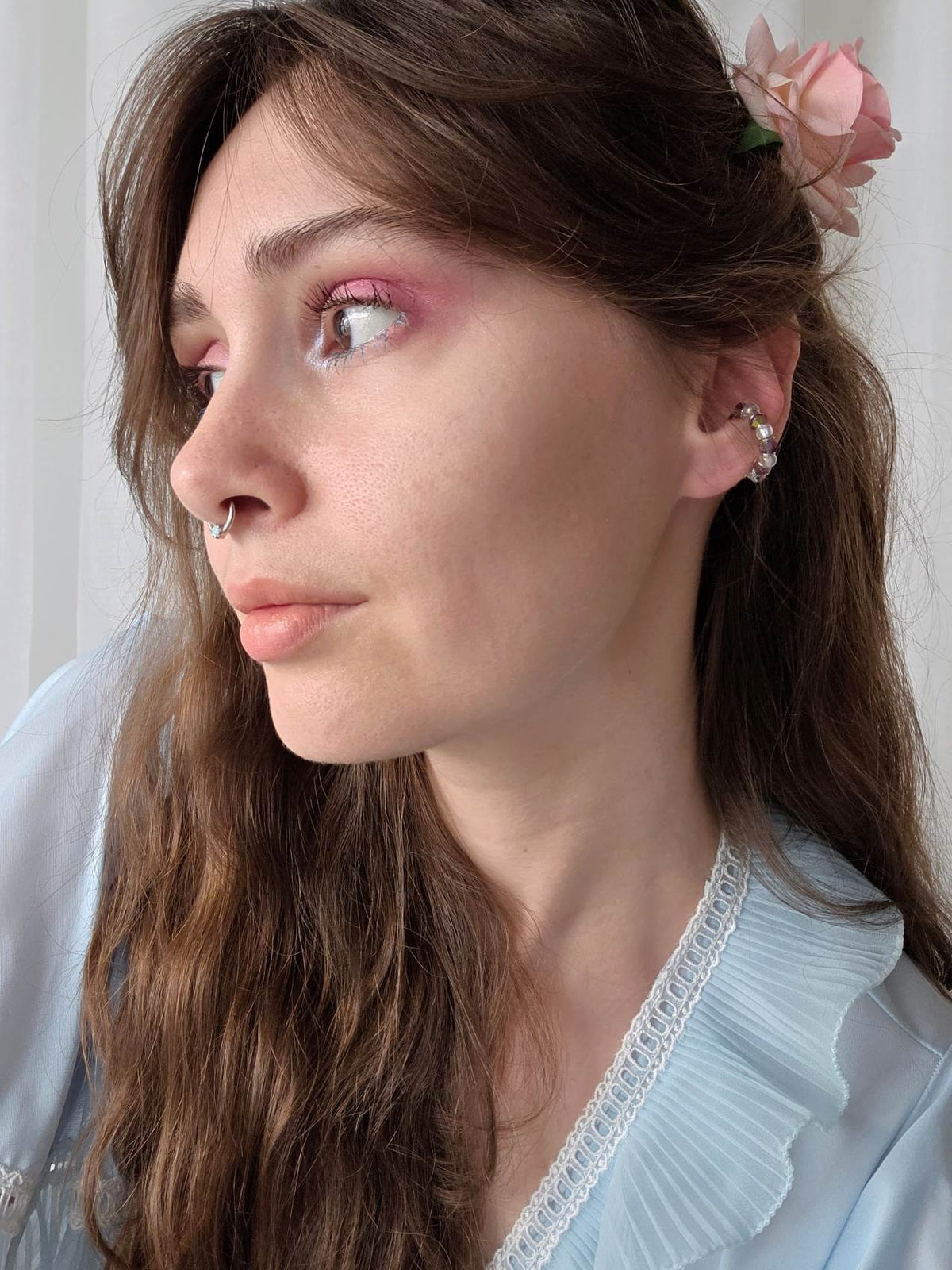 DESTINEE earcuff argenté perles violettes
