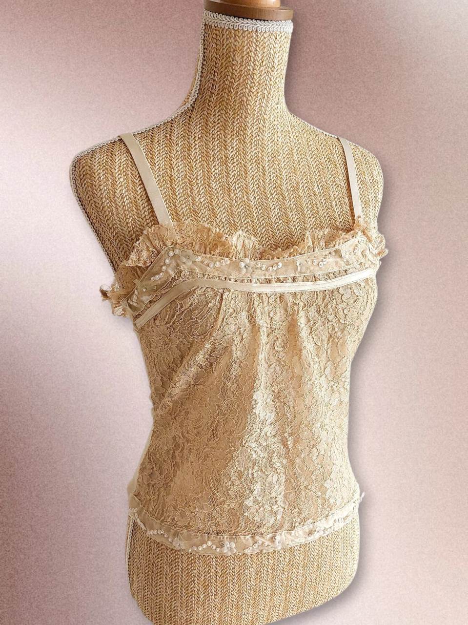 VANILLE cream gold embroidered lace camisole size 36