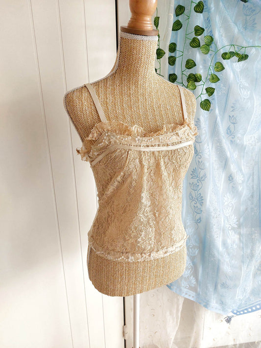 VANILLE cream gold embroidered lace camisole size 36