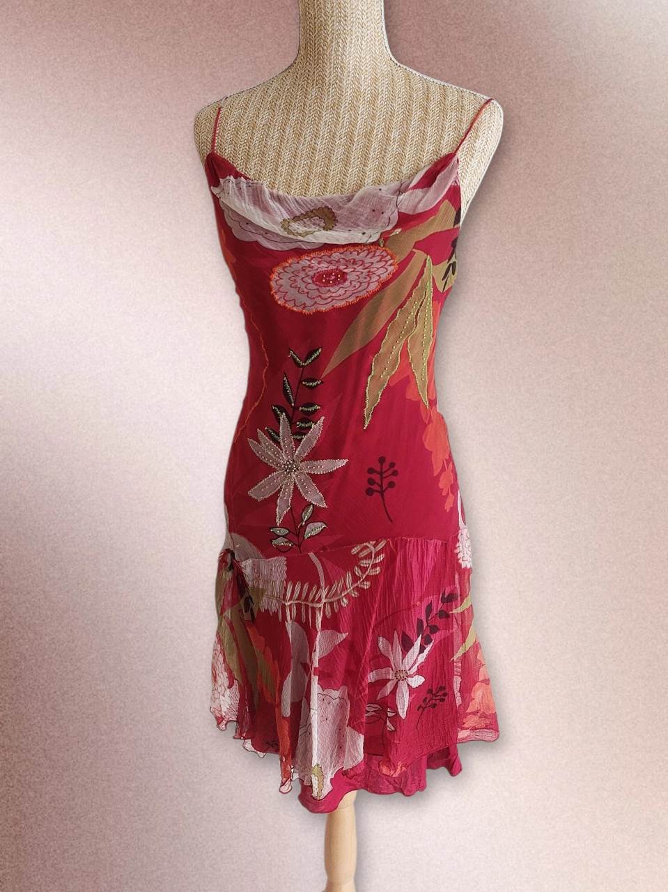 AMARANTE Derhy flowing embroidered red dress, size 36