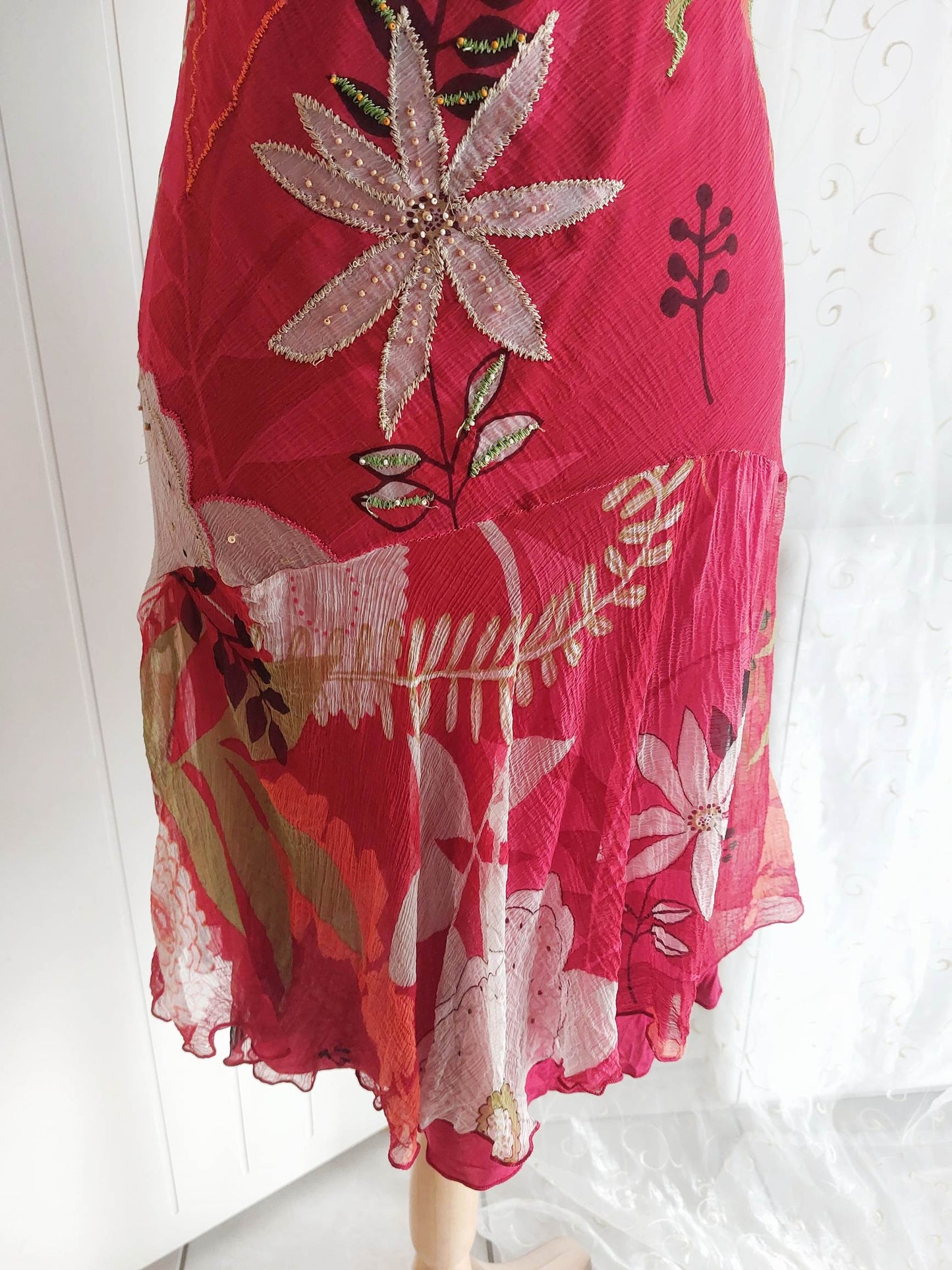 AMARANTE Derhy flowing embroidered red dress, size 36