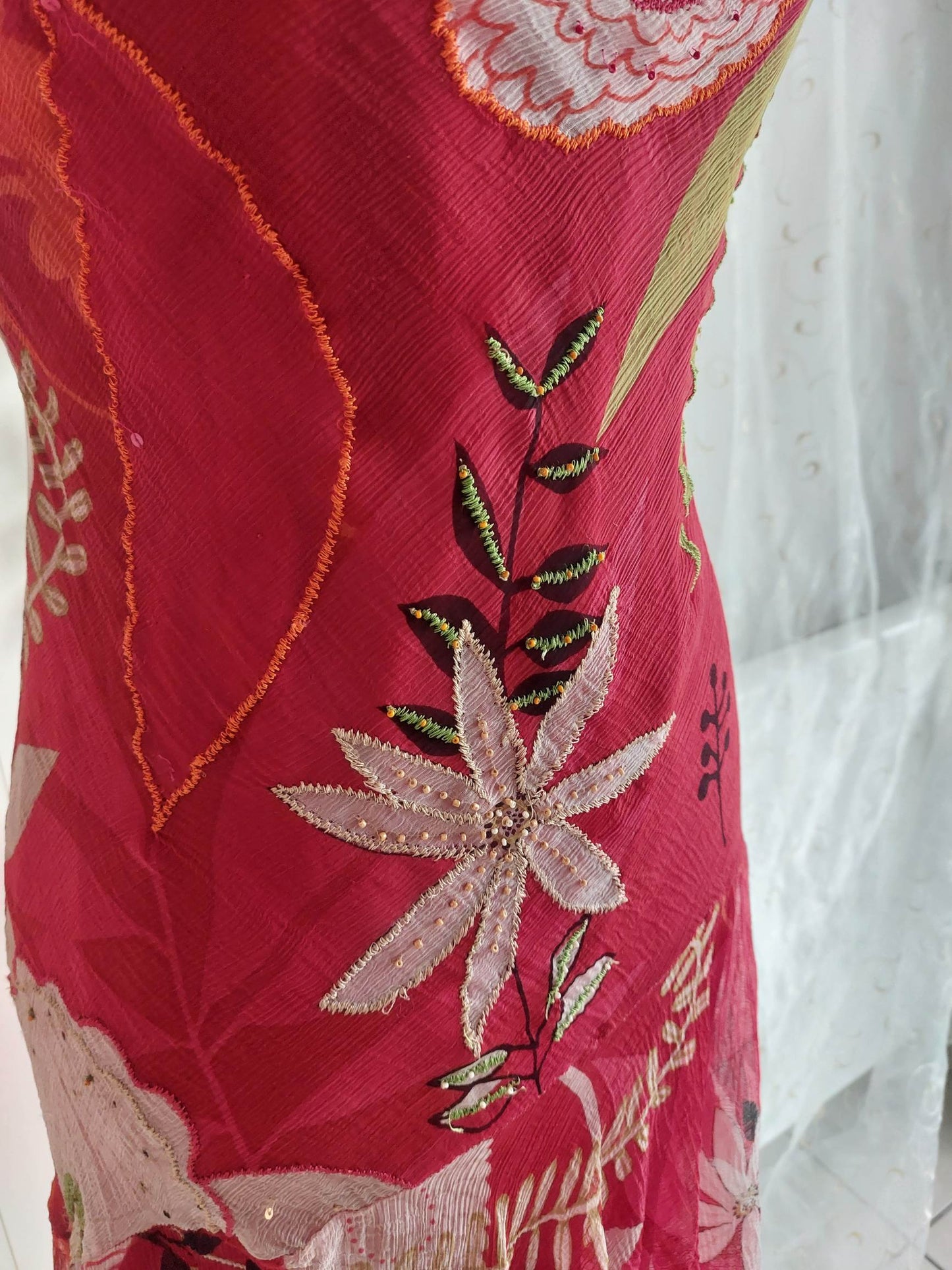 AMARANTE Derhy flowing embroidered red dress, size 36