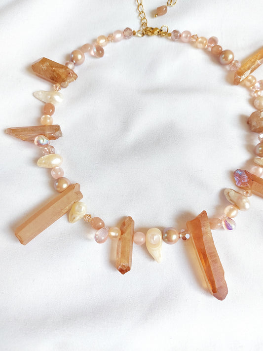ECHO rock crystal peach necklace