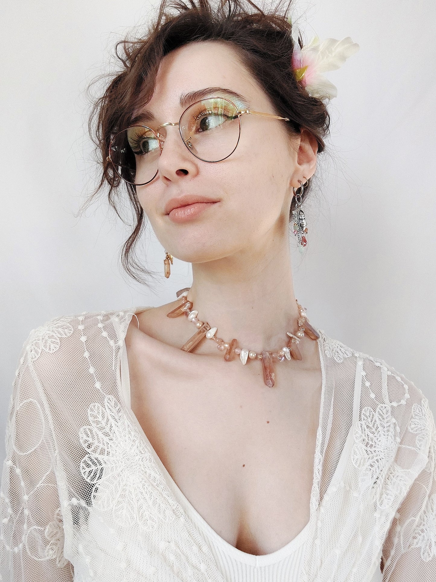 ECHO rock crystal peach necklace