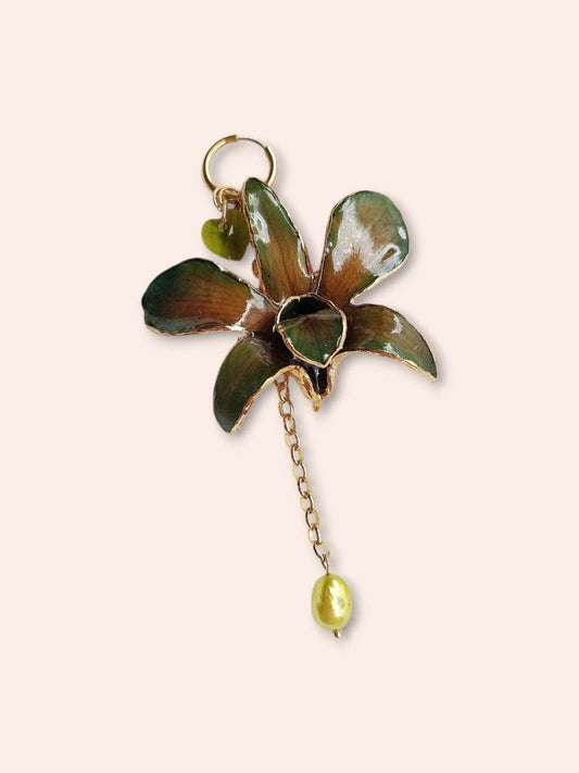 ÉCLOSION green-gold orchid 3-in-1 modular single hoop earring