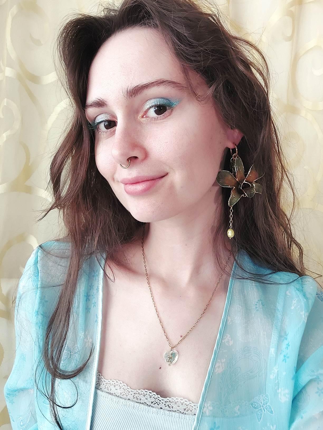 ÉCLOSION green-gold orchid 3-in-1 modular single hoop earring
