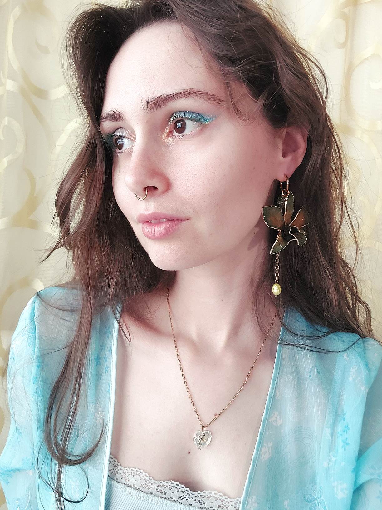 ÉCLOSION green-gold orchid 3-in-1 modular single hoop earring