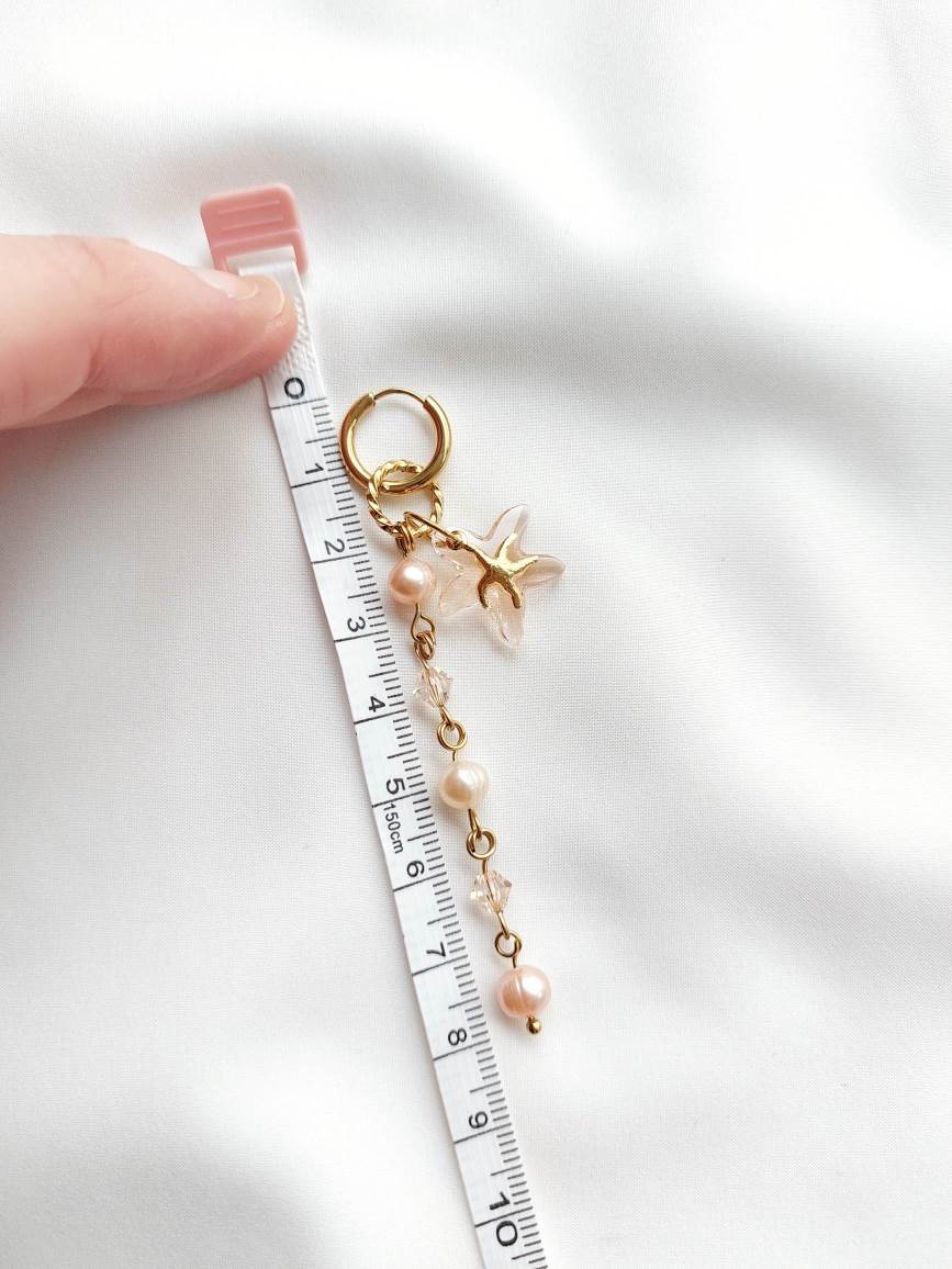 EMBLA starfish and peach pearl single earring