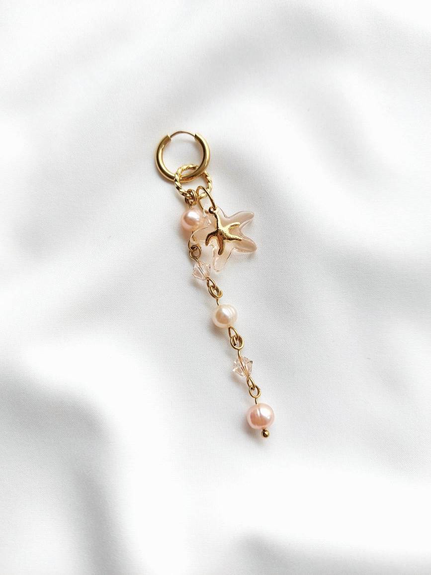 EMBLA starfish and peach pearl single earring