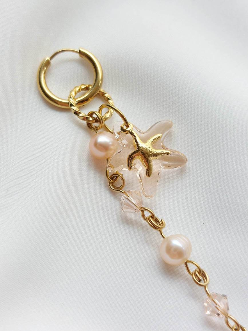 EMBLA starfish and peach pearl single earring