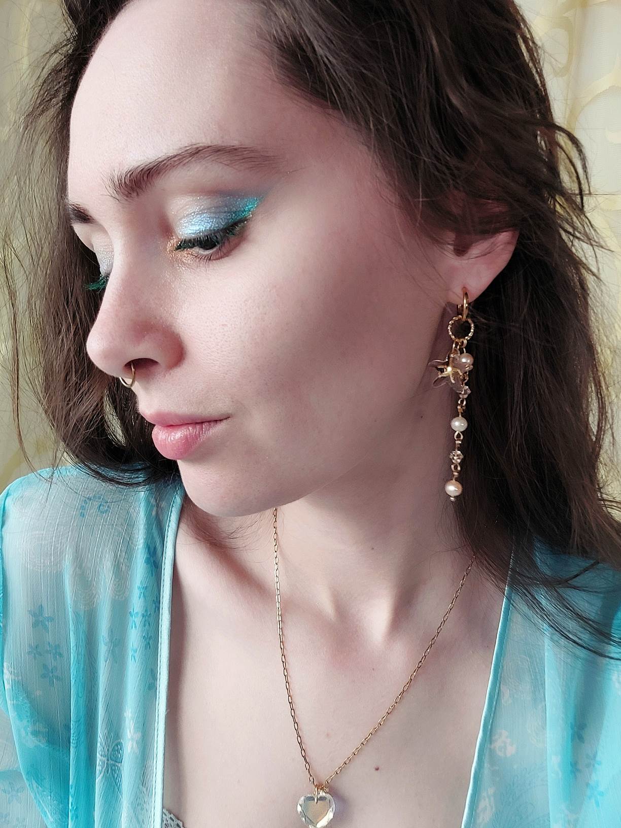 EMBLA starfish and peach pearl single earring