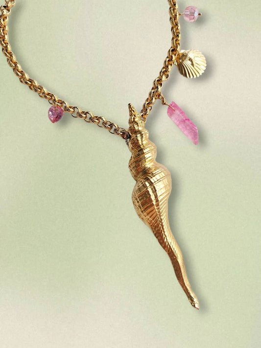 FORTUNE collier doré coquillage asymétrique