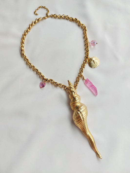 FORTUNE collier doré coquillage asymétrique
