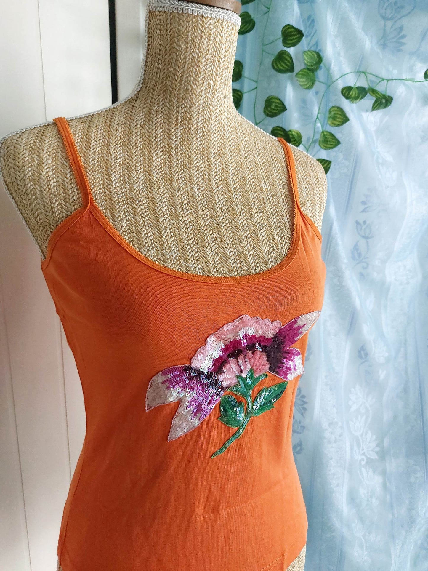 ORANGE BLOSSOM orange tank top with flower embroidery size 36/38