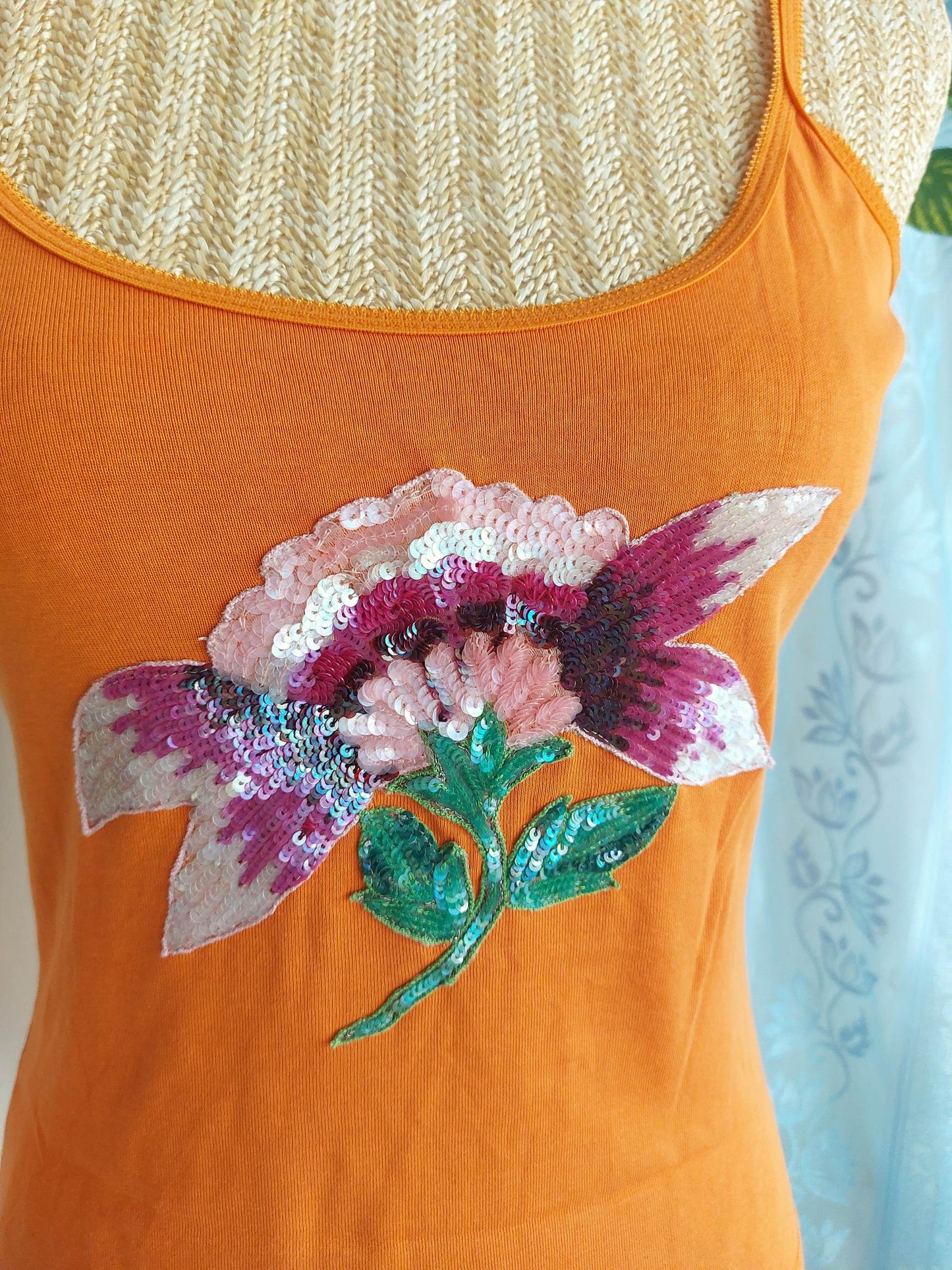ORANGE BLOSSOM orange tank top with flower embroidery size 36/38
